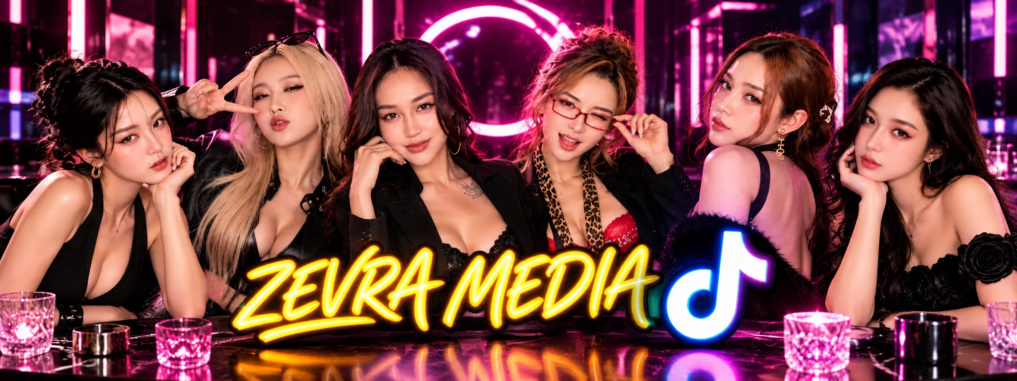 Zevra Media: hình ảnh nhóm Idol trong không gian ánh đèn neon